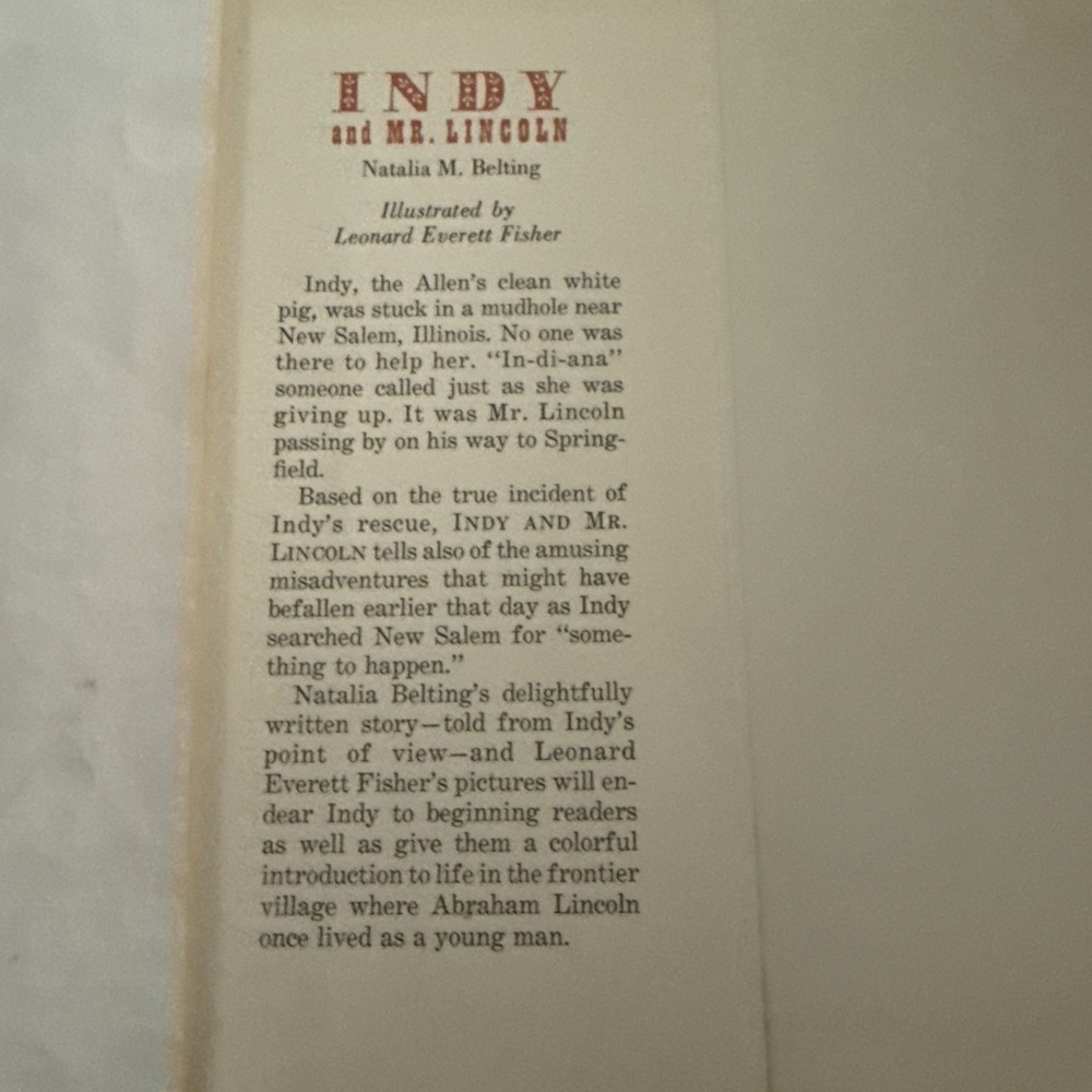 Vintage 60s Indy and Mr. Lincoln by Natalia M. Belting Children's Hardcover Book - Picture 3 of 10
